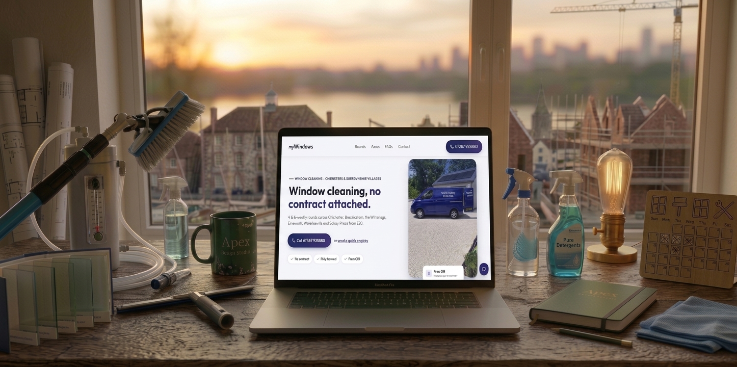 myWindows Window Cleaning website shown on a laptop