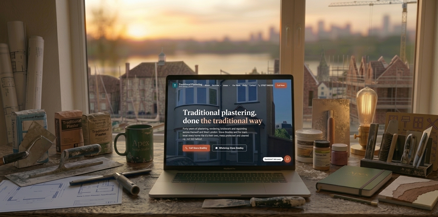 Traditional Plastering website shown on a laptop